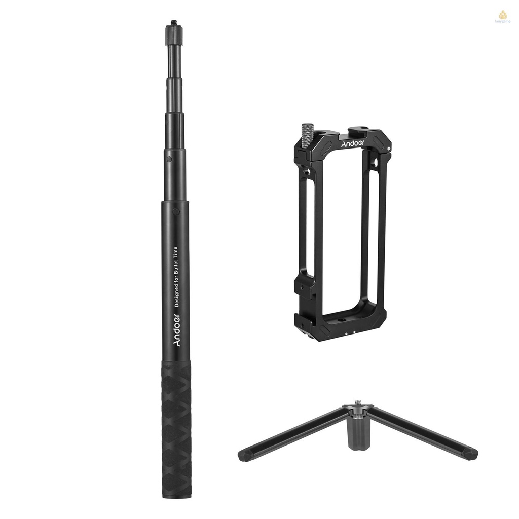 Khung Gắn Máy Ảnh Andoer Mini Bằng Hợp Kim Nhôm Kèm Gậy Tự Sướng 28cm - 110cm