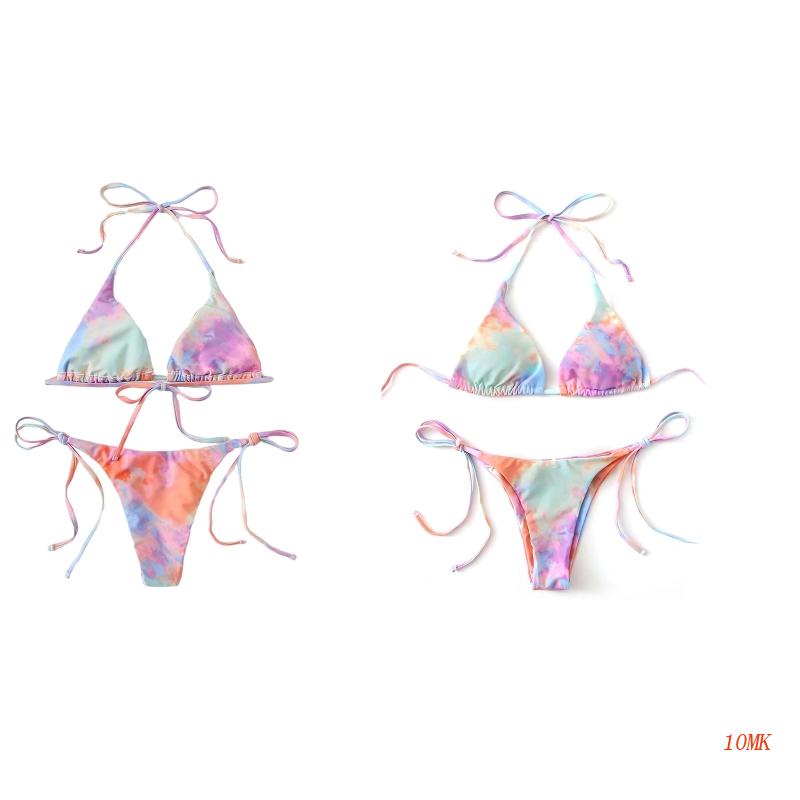 Bộ Đồ Bơi Bikini Hai Mảnh Mềm Mại Thắt Nút Phối Màu Nhuộm Quyến Rũ Cho Nữ