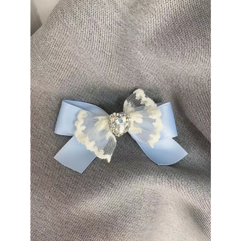 Kẹp Tóc Nơ Satin Màu Kem Đính Đá Thời Trang