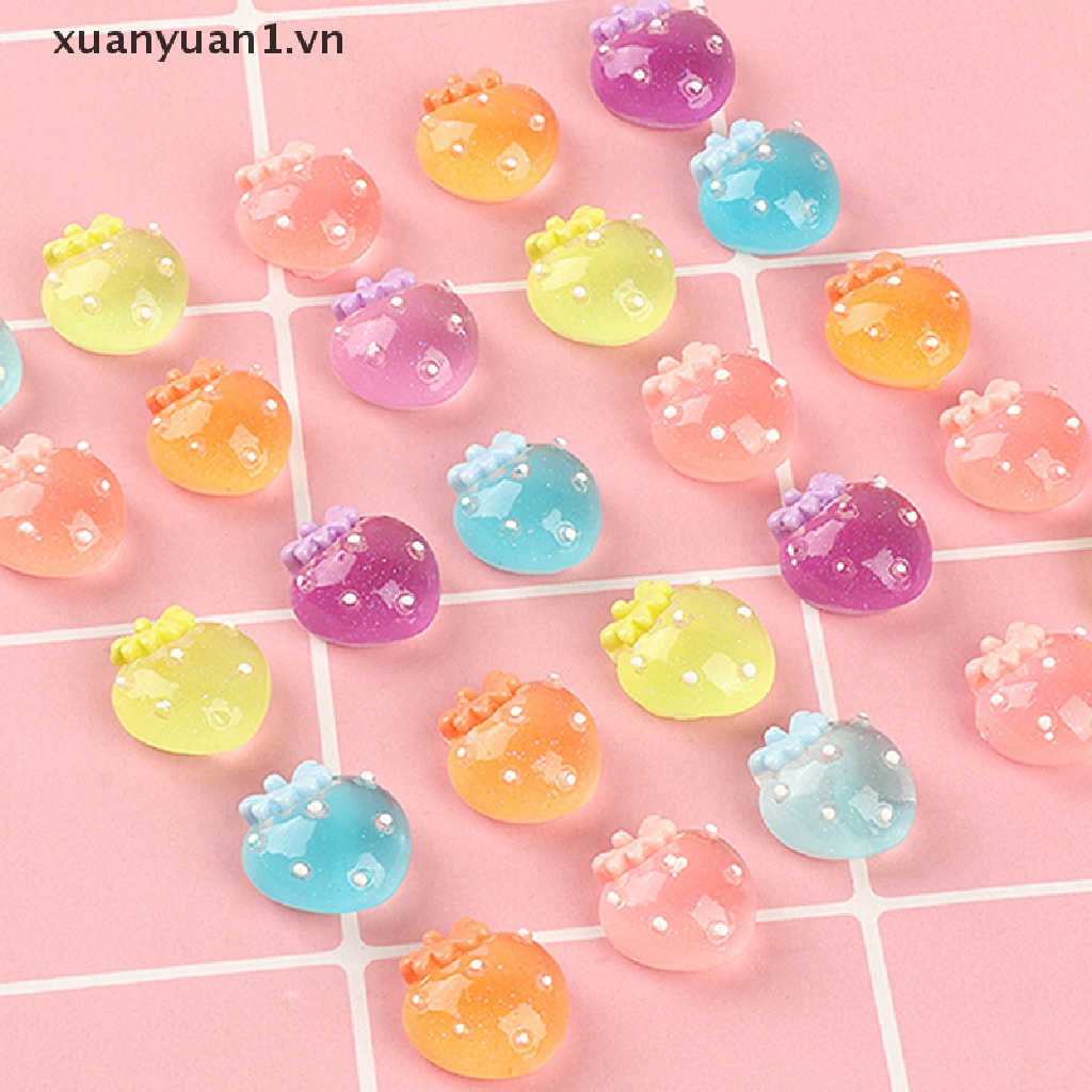 Set 5 Phụ Kiện Trang Trí Móng Tay Hình Quả Dâu 3D Dạ Quang Xinh Xắn