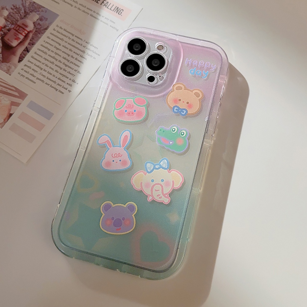 Ốp Điện Thoại TPU Mềm Chống Sốc Họa Tiết Động Vật Hoạt Hình Màu Gradient Cho IPhone 11 12 13 14 Pro Max