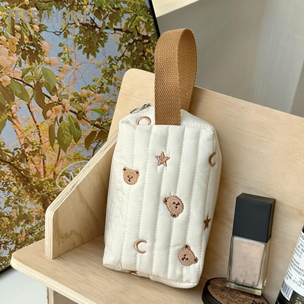 TessaHome Túi Trang Điểm Vải Cotton Di Động Hình Gấu Dễ Thương Đựng Mỹ Phẩm Du Lịch Cho Ví Nữ