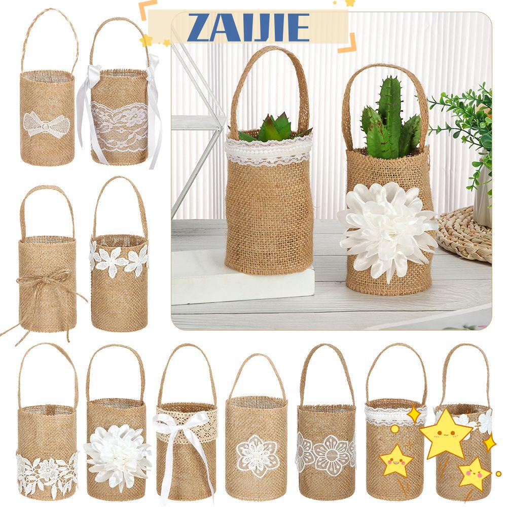 Giỏ Đựng Kẹo Bằng Vải Bố Phối Ren 24 Món Xinh Xắn