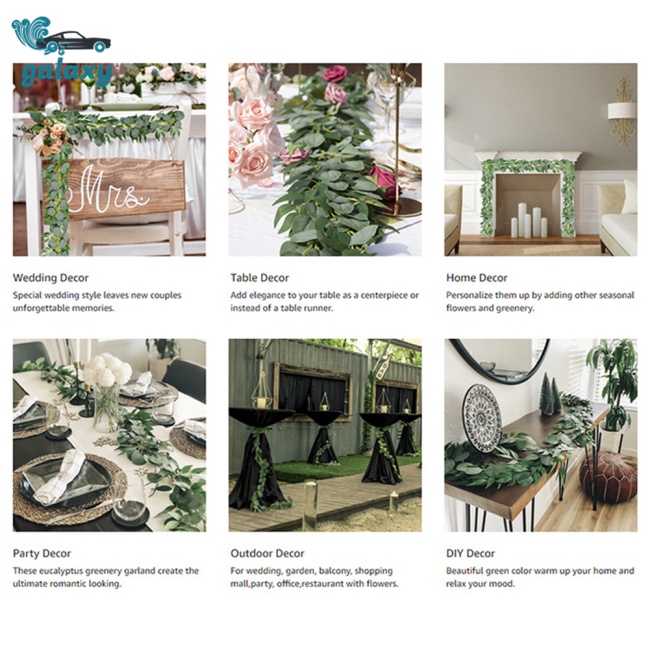 Galaxy Dây Lá Bạch Đàn Nhân Tạo Dài 1.8m Dùng Trang Trí Nhà Cửa / Tiệc Cưới