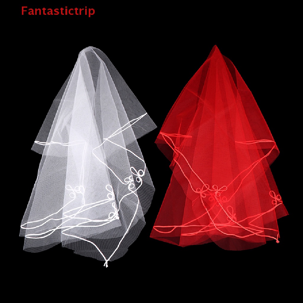 Mạng Che Mặt 1 Lớp Viền Lụa Trắng Đỏ Mới 1.4m Cho Cô Dâu