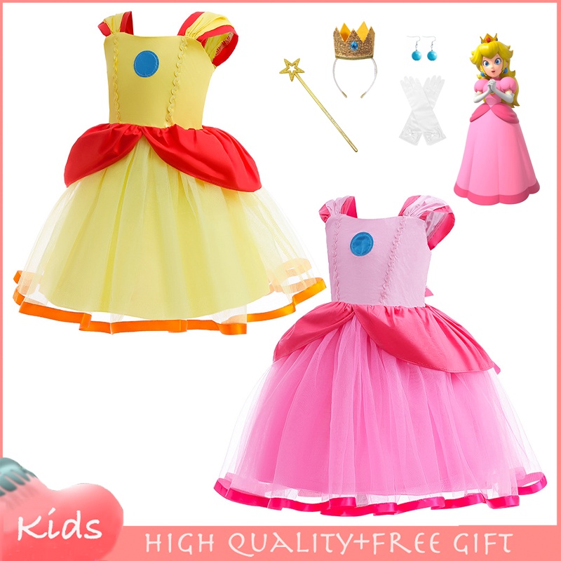 Đầm Lưới Tay Ngắn 2 Màu Đào Công Chúa Super Mario Belle Trong Người Đẹp Và Quái Vật Cho Bé Gái Sinh Nhật Gif Halloween Giáng Sinh Terno