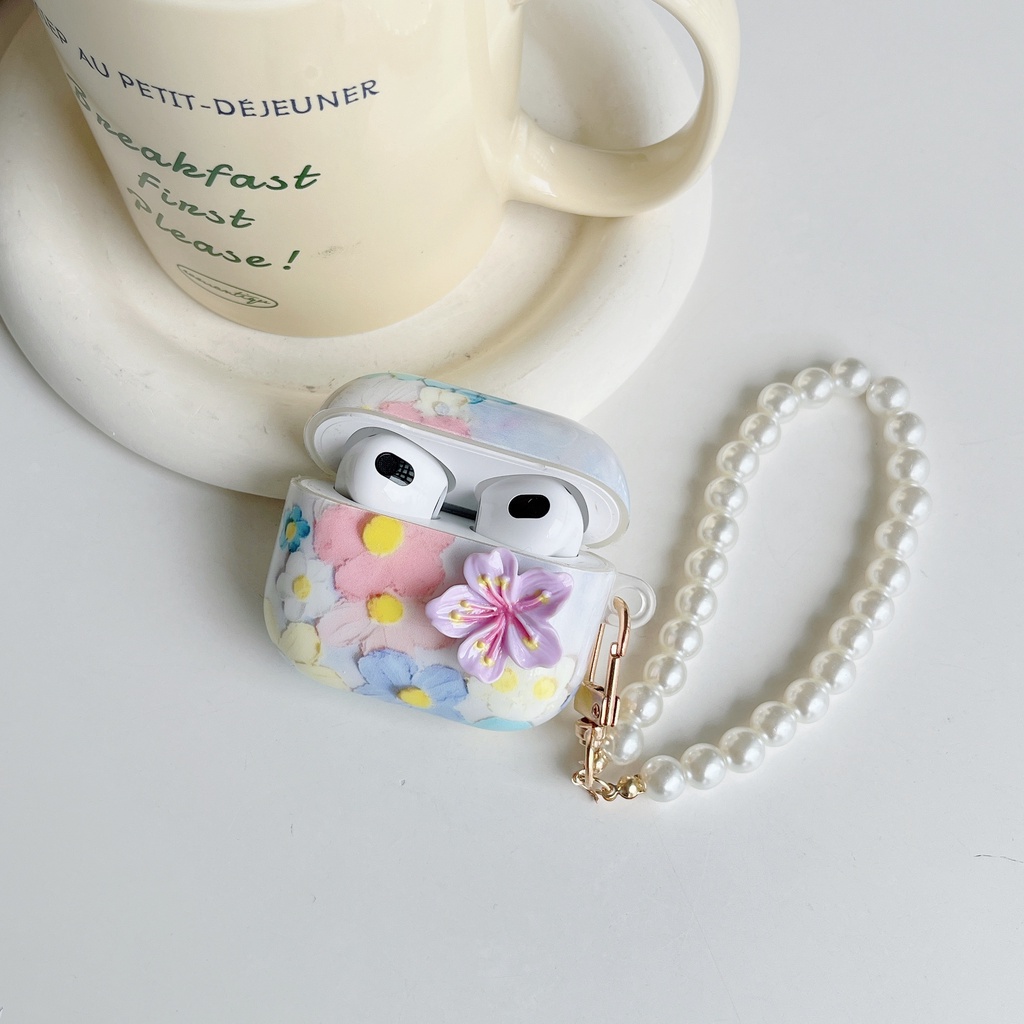 Vỏ Bảo Vệ Hộp Sạc Tai nghe không dây AirPods 1 2 gen3 pro2 2022 Bằng Tpu Mềm Hình Tranh Sơn Dầu Hoa 3D