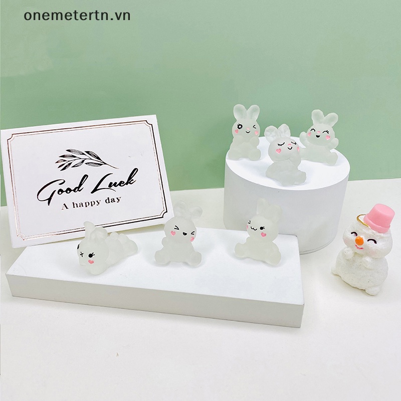 Onemetertn Set 5 Phụ Kiện Trang Trí Nghệ Thuật DIY Hình Chú Thỏ Màu Dạ Quang Bằng Nhựa Resin