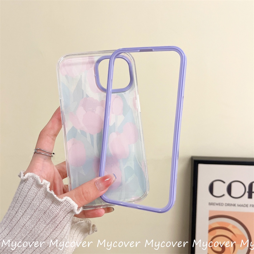 Ốp Điện Thoại Silicon Mềm Họa Tiết Hoa Tulip Màu Hồng Cho iPhone 14 13 12 11 Pro Max X XR Xs Max 6 7 8 Plus