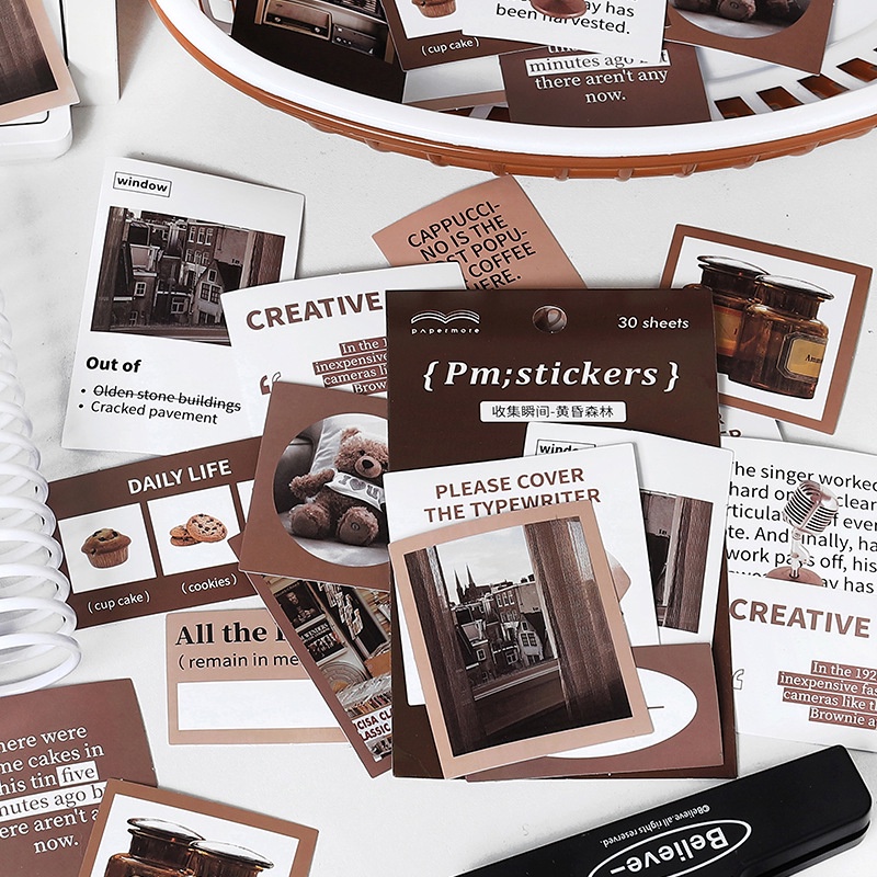 Set sticker PM; Retro Life trang trí sổ tay