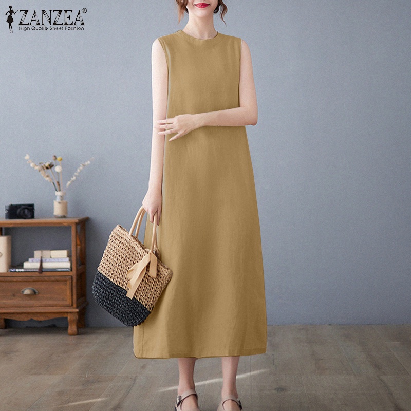 Đầm Dài Không Tay Cổ Tròn Thời Trang Cho Nữ