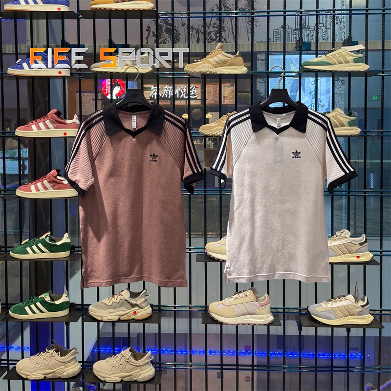 Adidas clover 100% cotton t-shirt cho nam và nữ classic three-striped polo shirt thể thao tay ngắn