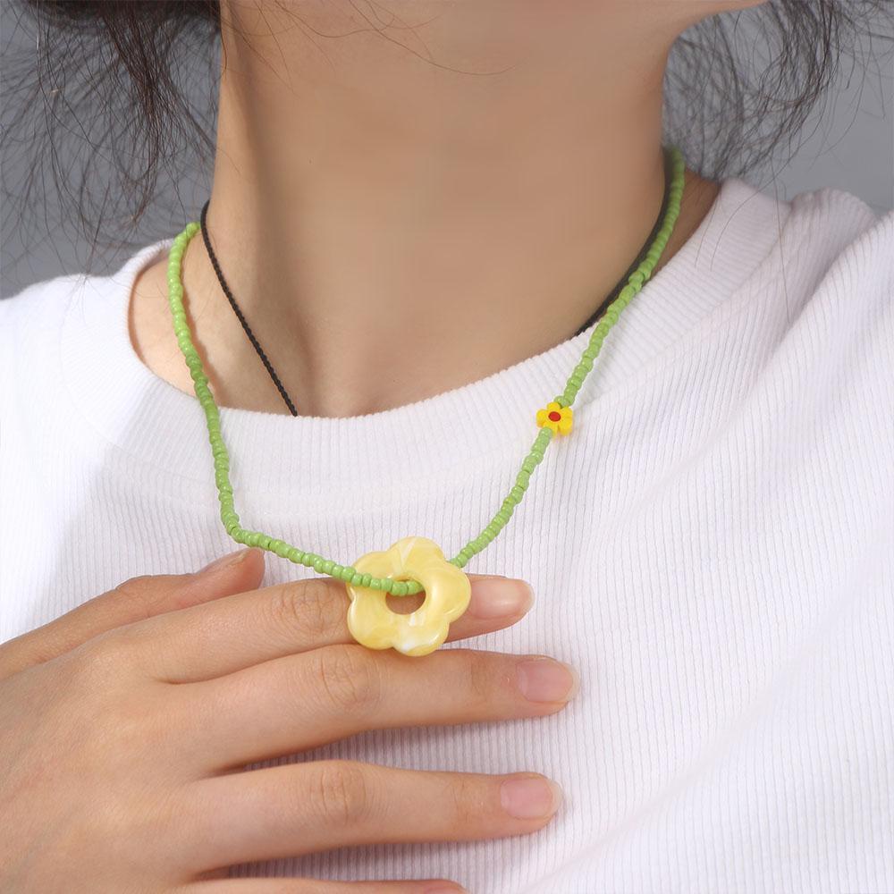 ANEMONE Vòng cổ Mạ Vàng 2K Đính Hạt Nhiều Màu Sắc Đơn Giản Phong Cách Retro Hàn Quốc