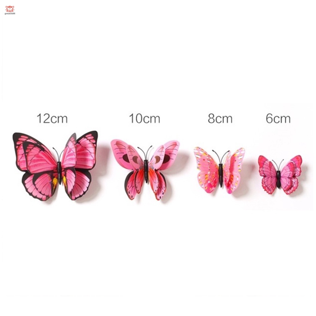 12 Sticker Dán Tường Họa Tiết 3D Hình Con Bướm Dùng Trong Trang Trí Phòng