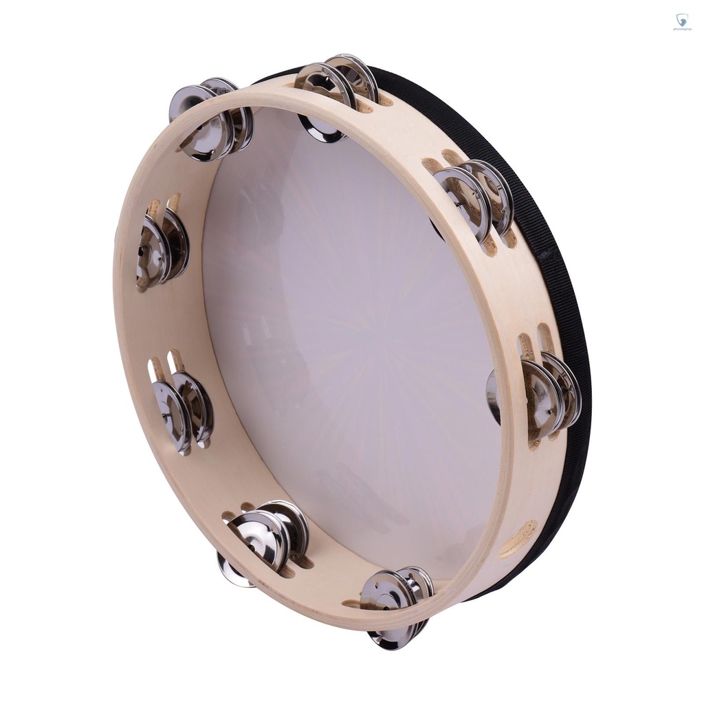Trống Lục Lạc Tambourine 10 Inch Bằng Gỗ Màu Phản Quang