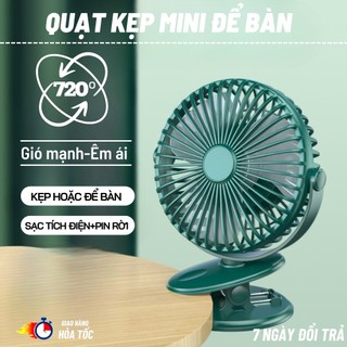 Quạt mini kẹp bàn, Quạt kẹp bàn xoay 360 độ Pin Tích Điện Chân Kẹp Bàn, Kẹp Xe Đẩy - pin sạc, 3 cấp độ quạt kẹp bàn