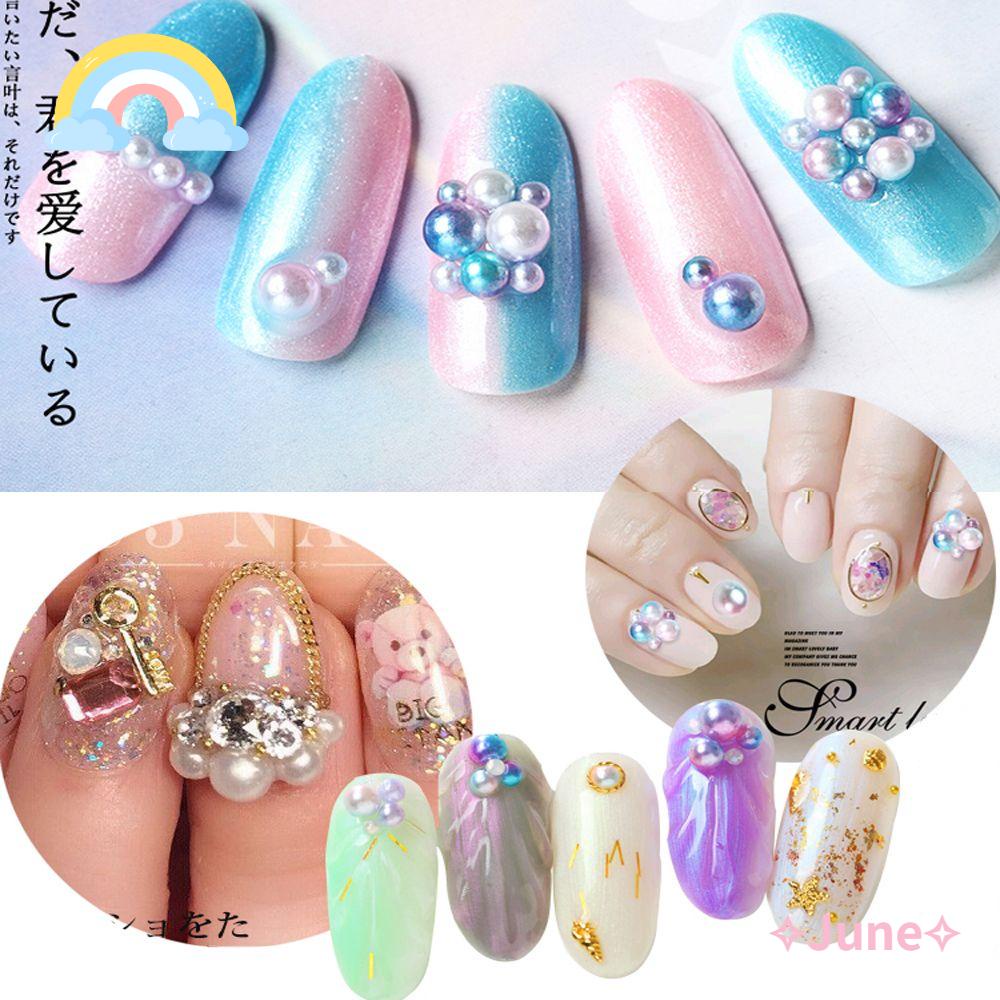 [Hàng mới về] Phụ kiện trang trí móng tay kích thước hỗn hợp ngọc trai giả sáng bóng