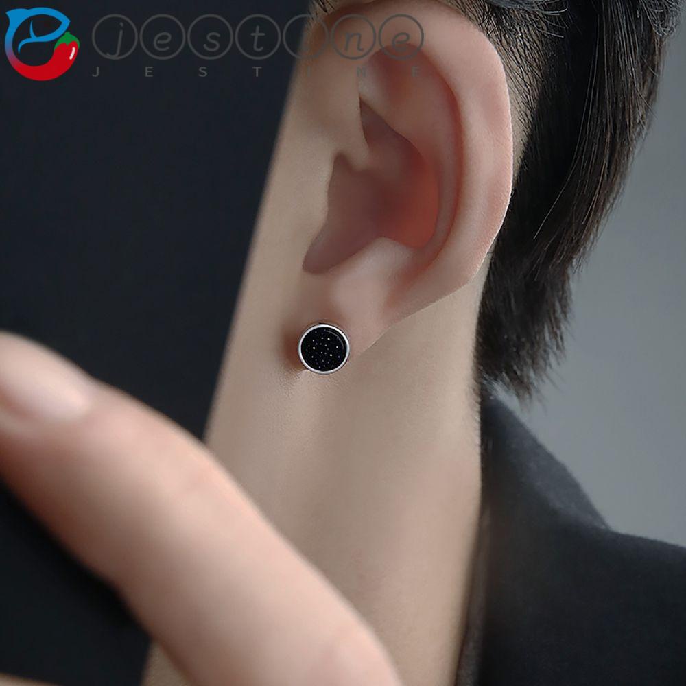 Khuyên tai dạng hạt đá màu đen phong cách hàn quốc thanh lịch cho nam