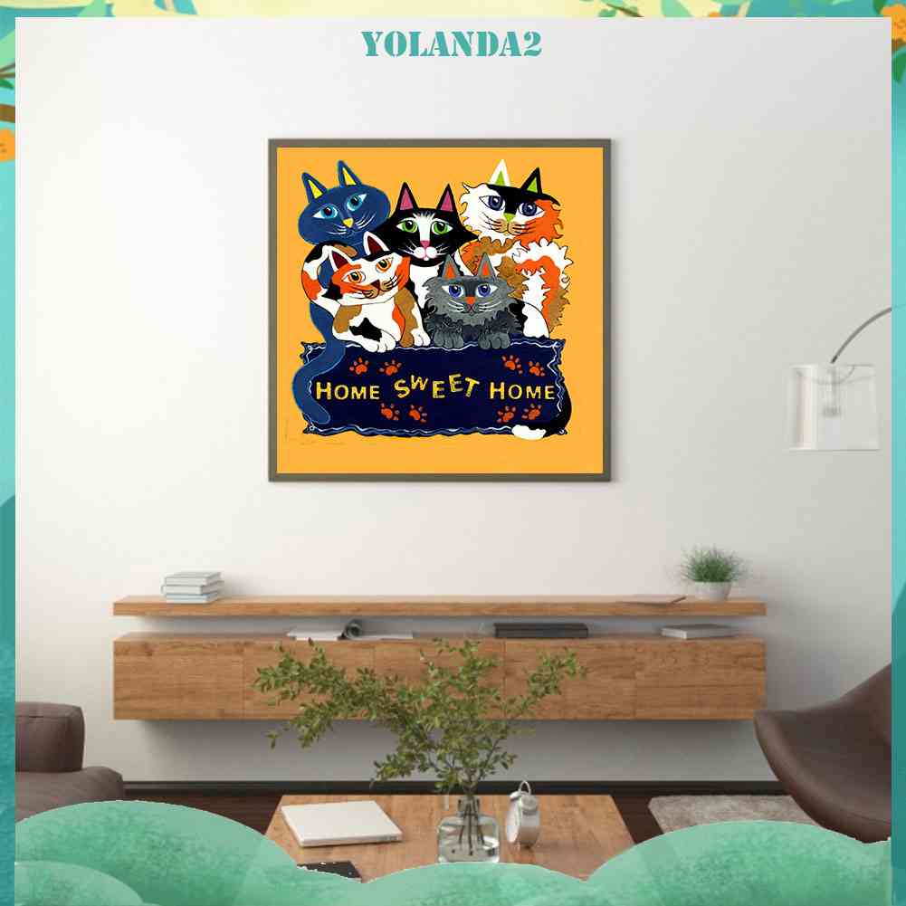 Tranh Đính Đá Kim Cương Toàn Bộ 5D DIY Hình Vẽ Mèo Nhiều Màu Sắc