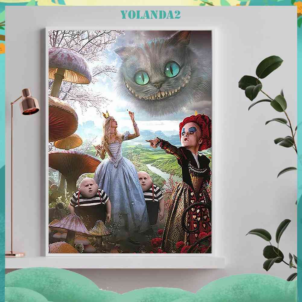 Bộ Tranh Đính Đá 5D Họa Tiết Alice in Wonderland Độc Đáo DIY Dùng Trang Trí Nhà Cửa