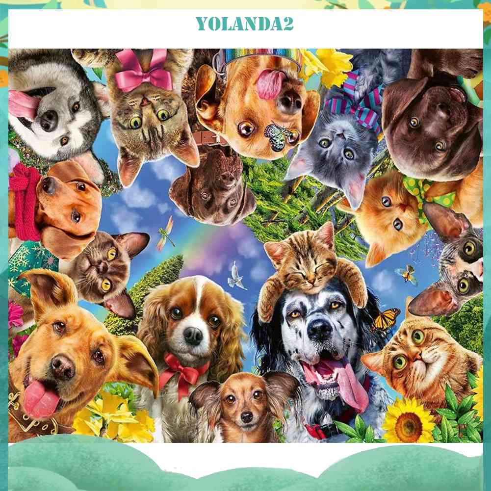 Tranh Đính Đá Kim Cương Toàn Bộ 5D DIY Hình Vẽ Chó Mèo Trang Trí Nhà Cửa