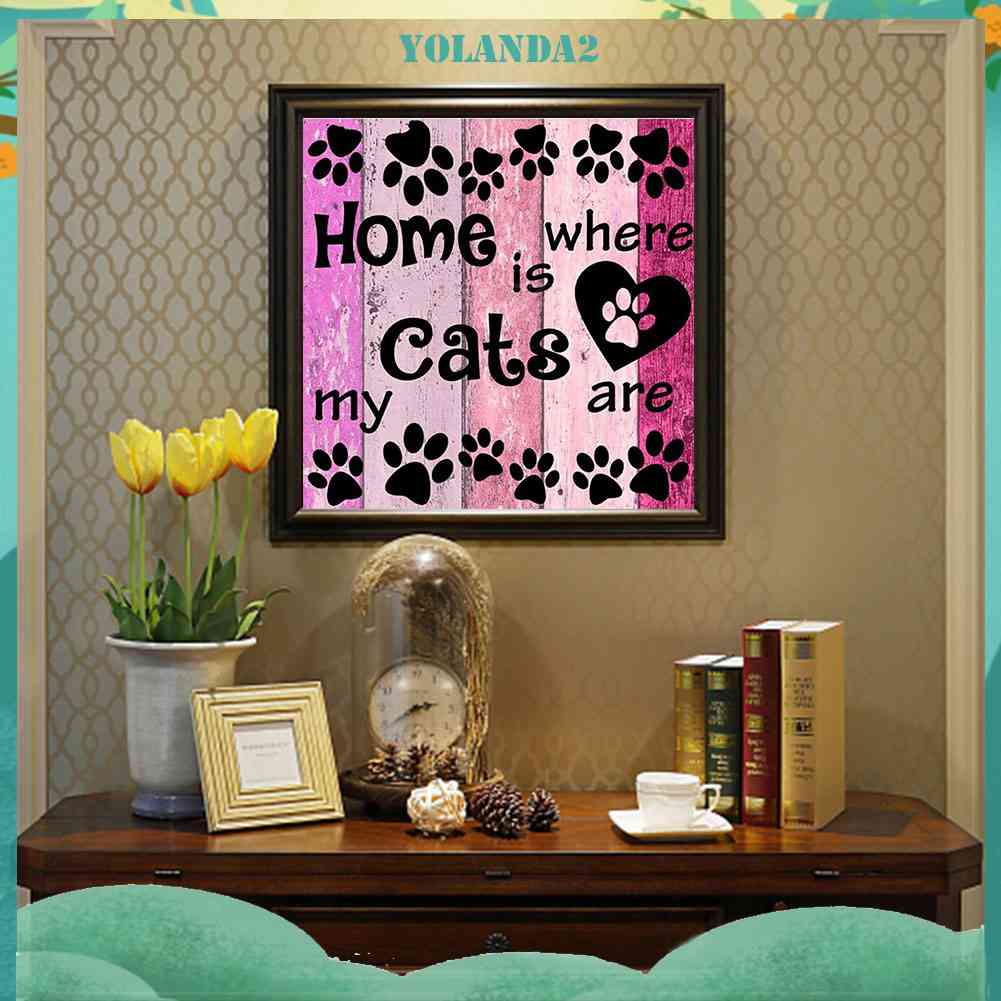 Bộ Tranh Đính Đá 5D Toàn Diện Họa Tiết Chú Mèo Độc Đáo DIY Dùng Trang Trí Nhà Cửa