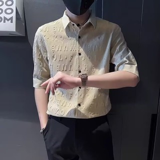 Áo Sơ Mi Tay Lửng Họa Tiết Dập Nổi Thời Trang Đường Phố Cho Nam