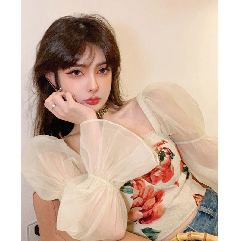 Áo Sơ Mi Tay Dài Cổ Vuông In Họa Tiết Hoàng Gia Thời Trang Pháp 5.26 Cho Nữ