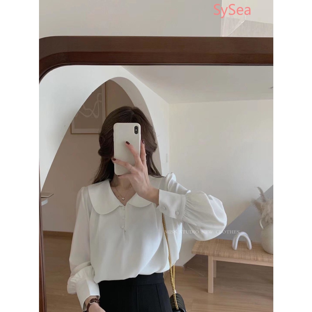 Áo Kiểu Tay Phồng Cổ Búp Bê Phong Cách Retro Pháp Cho Nữ