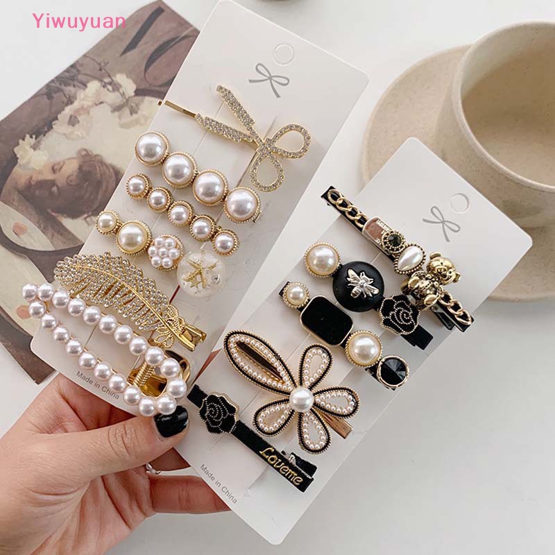 1 Bộ Kẹp Tóc Kim Loại Hình Hoa Đính Ngọc Trai Nhân Tạo Thời Trang Cho Nữ