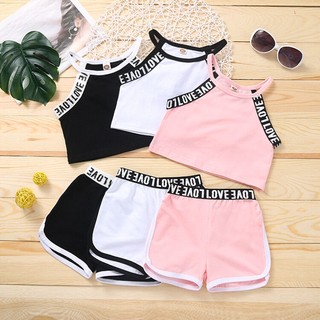 Bộ áo tank top kẻ sọc + quần short thể thao thời trang mùa hè xinh xắn cho bé gái