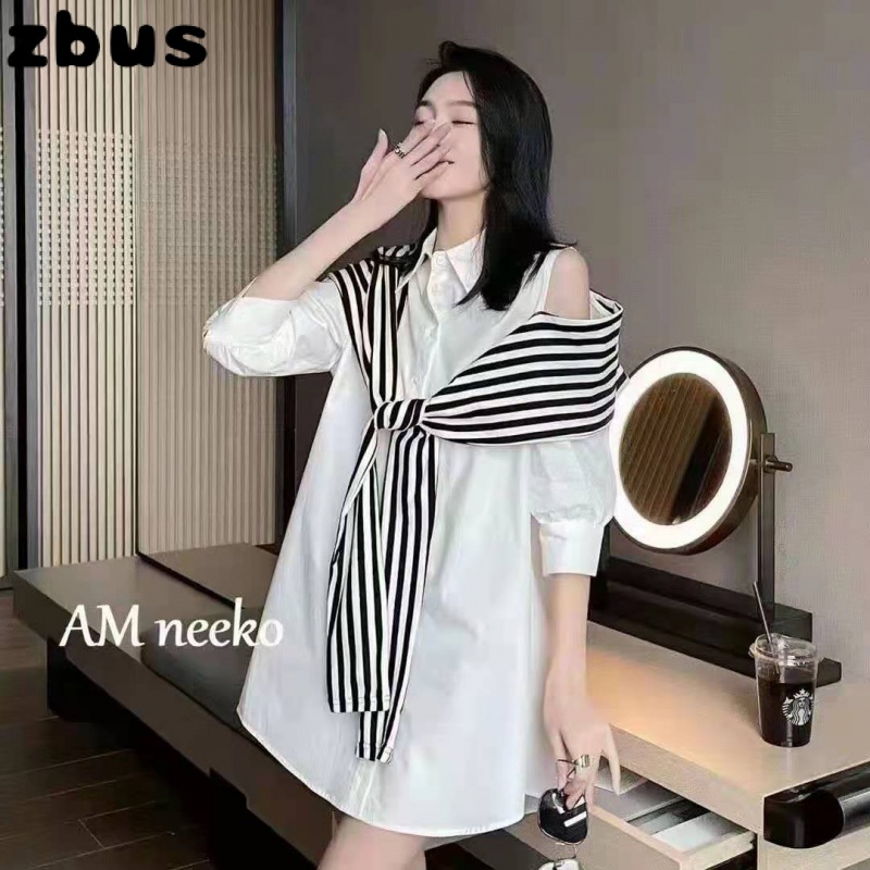 【Zbus】 sơ mi áo sơ mi nữ áo sơ mi kiểu set áo trễ vai quần ống rộng Áo sơ mi Hàn Quốc dáng rộng kẻ sọc nhiều màu Ulzzang Áo Kiểu Hàn Quốc Hở Vai Họa Tiết Kẻ Sọc Phong Cách Mới 2023