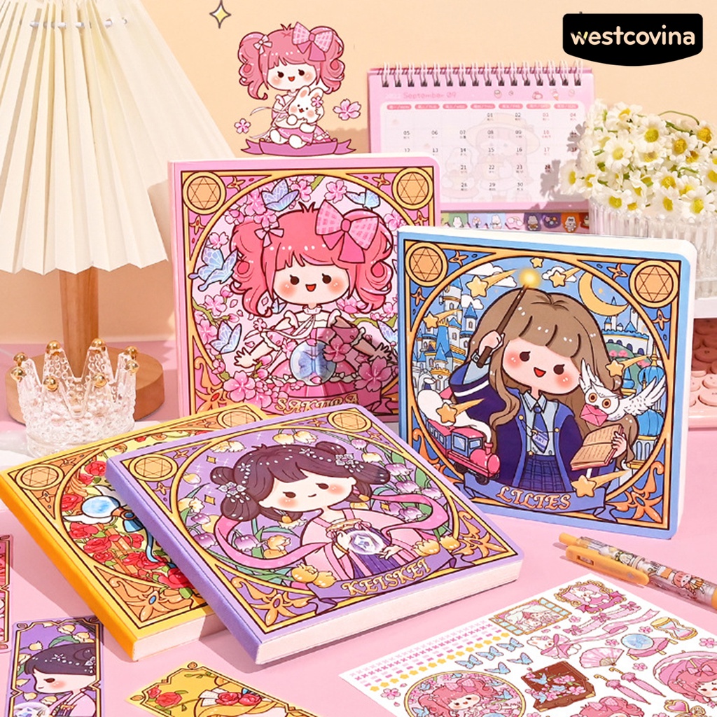 [COD]♪1 Bộ Sổ Tay Kèm Miếng Dán Đánh Dấu Trang Sách Hình Vuông Họa Tiết Hoa Hoạt Hình Nghệ Thuật