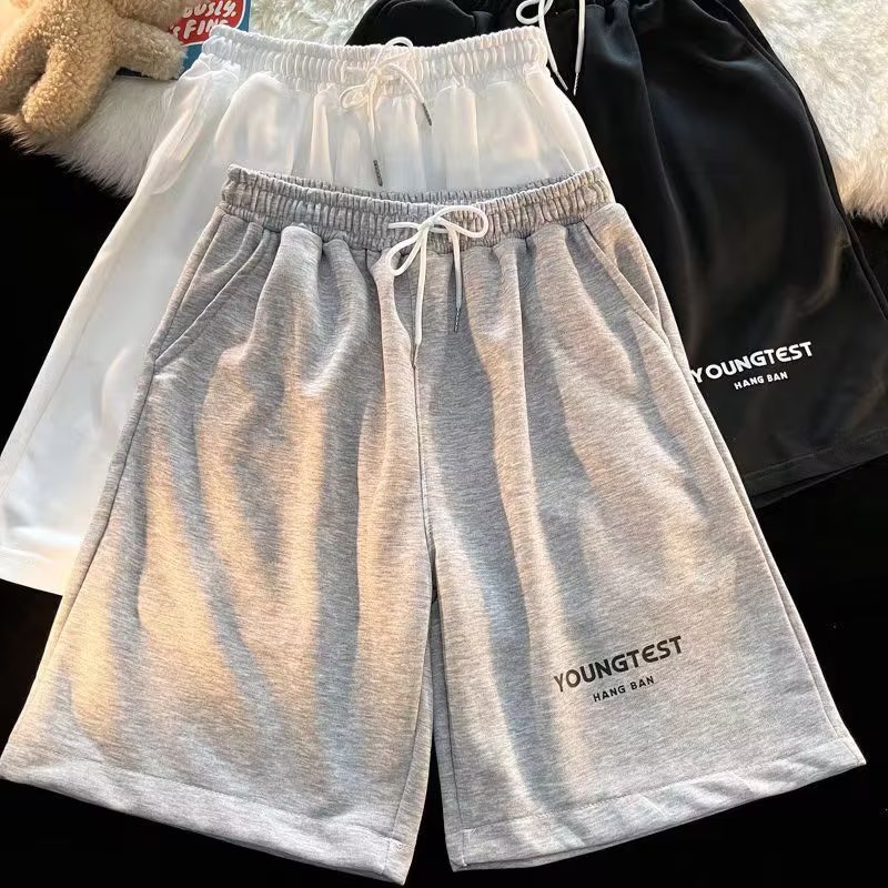 Quần Short Thể Thao Bóng Rổ M-5XL Màu Xám Đen Trơn Ống Rộng Phối Dây Rút Thời Trang Hàn Quốc Cho Nam Và Nữ