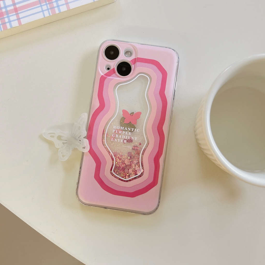 Ốp Điện Thoại TPU Dẻo Họa Tiết Bươm Bướm Màu Hồng Có Nước Kim Tuyến Lấp Lánh Cho iPhone11 12 13 14 Pro Max