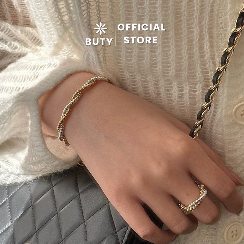 Vòng tay lắc tay nữ bi xoắn trắng vàng thời trang sành điệu hot trend phối đồ đi làm đi chơi Buty
