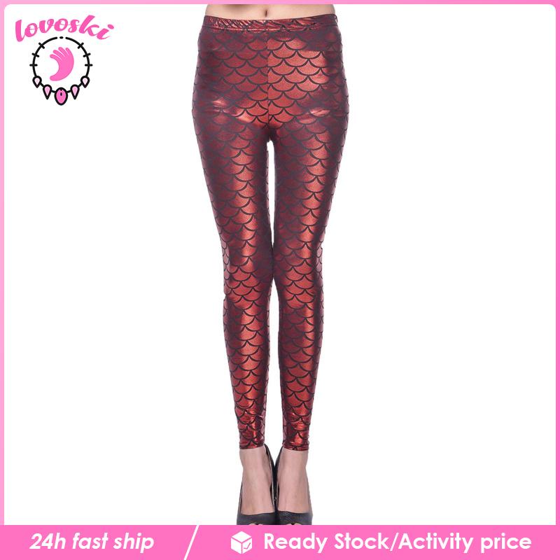 [Lovoski] Quần Legging Dáng Ôm Eo Cao Họa Tiết Vảy Cá Cho Nữ Biểu Diễn Sân Khấu