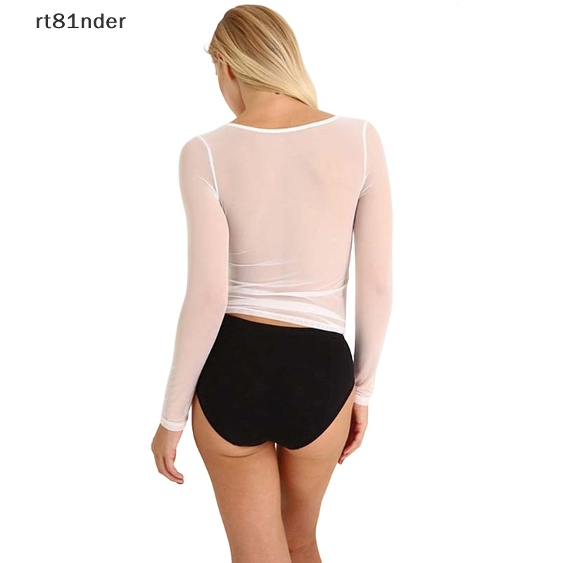 Áo Thun Lưới Tay Dài Cổ Lọ Dáng Ôm Màu Trắng Đen Xuyên Thấu Gợi Cảm Cho Bạn Gái