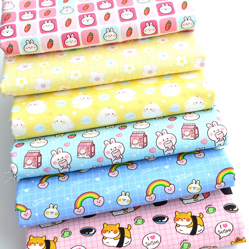 Vải Cotton Họa Tiết Thỏ Hoạt Hình mini Dễ Thương Dùng Để May Vá