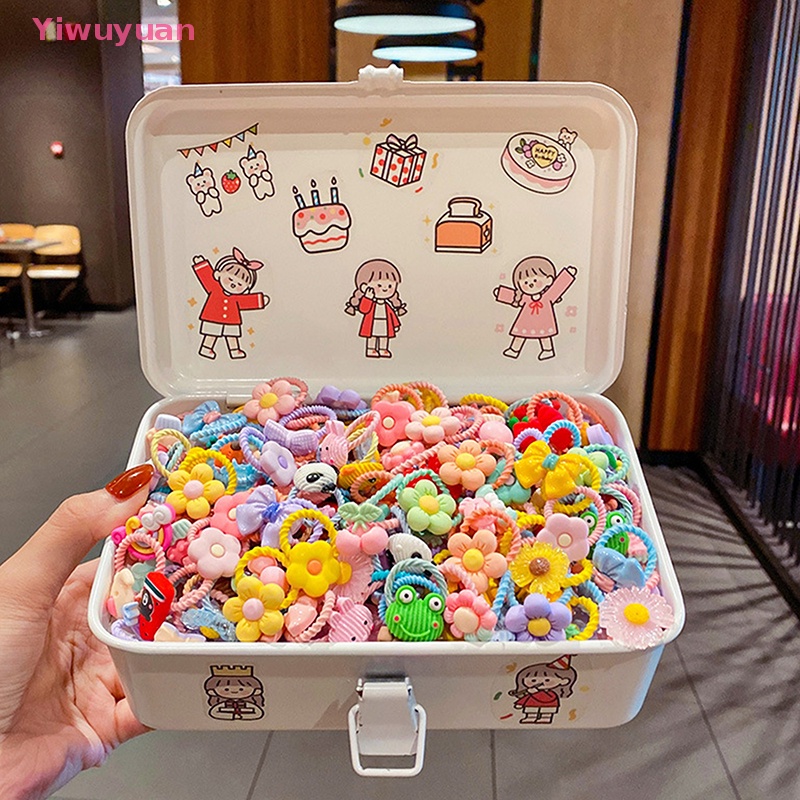 Set 10 Dây Cột Tóc Đuôi Ngựa Co Giãn Đính Hoa Dễ Thương Cho Bé Gái