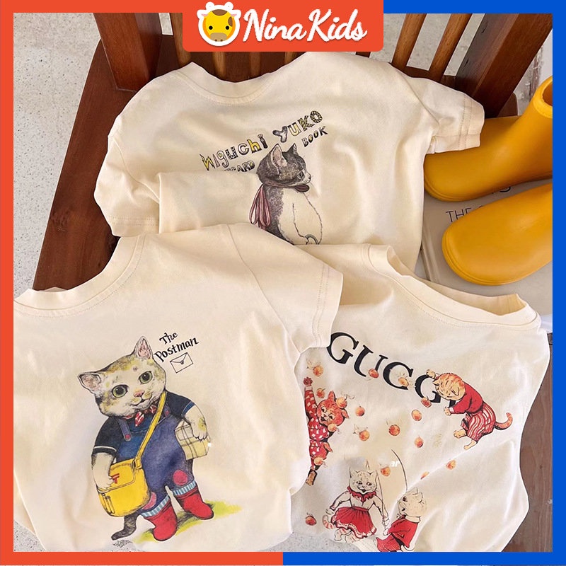 Áo Thun Cotton In Họa Tiết Hoạt Hình Dễ Thương Phong Cách Hàn Quốc Cho Bé Gái 0-7 Tuổi