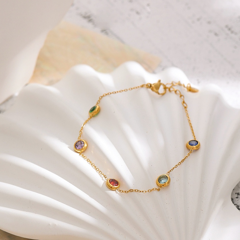 Vòng Đeo Tay S058 Bằng Thép Không Gỉ Đính Đá Pha Lê Nhiều Màu Phong Cách Vintage