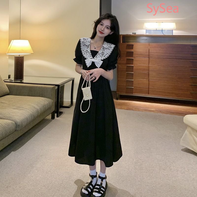 Đầm Đen Cổ Búp Bê Phối Ren Thời Trang Mùa Hè Cho Nữ Có Size Lớn