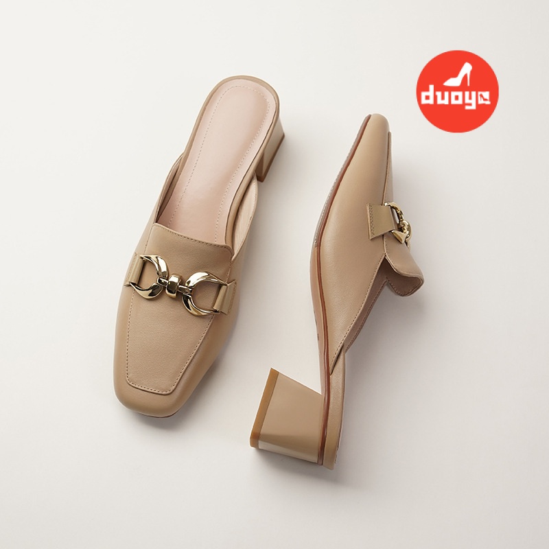 Duoya Factory~[Hàng Có Sẵn] Giày Thể Thao Gót Vừa Dày Nửa Chân Hở Ngón Gót Vừa Đính Đá Pha Lê Chống Mòn Kiểu Nửa Bàn Chân Hình Vuông 2022 Thời Trang Cho Nữ