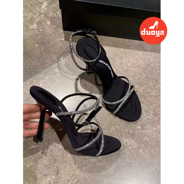 Duoya Tóc Thẳng ~ [Hàng Có Sẵn] Giày Cao Gót Hở Ngón Xuân Hè Đính Kim Cương Giả Quyến Rũ Cho Nữ Miễn Phí Vận Chuyển