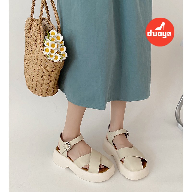 Duoya Tóc Thẳng ~ [Hàng Có Sẵn] Giày Sandal Đế Dày Đế Thô Dễ Phối Đồ Cho Nữ Bán Chạy
