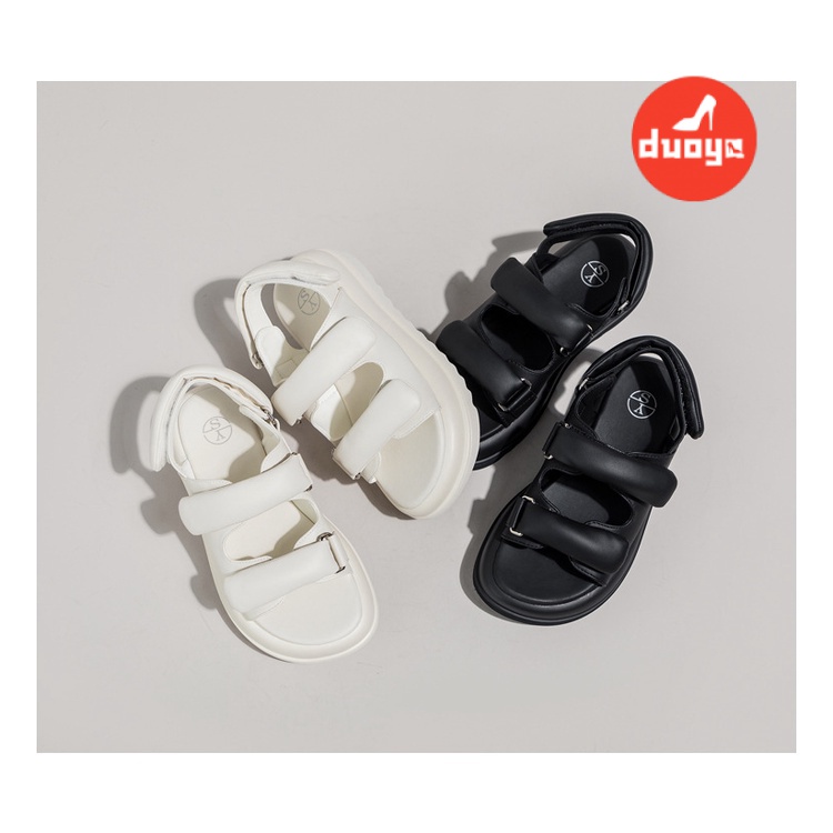 Duoya Tóc Thẳng ~ [Hàng Có Sẵn] Sandal Roman Khóa Dán Siêu Dày Mặc Ngoài Trời Nhỏ Bán Chạy Cho Nữ