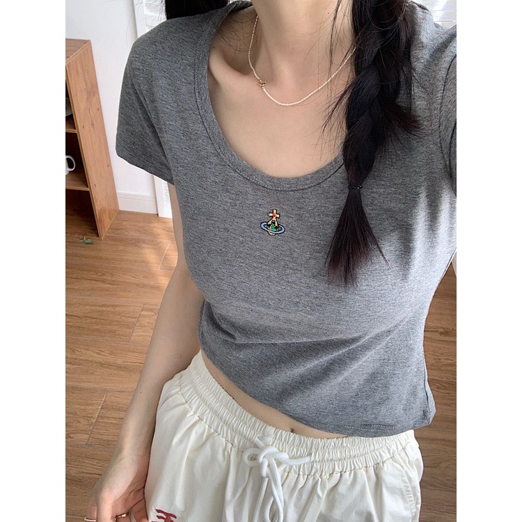 Áo Thun Ngắn Hở Vai Dáng Ôm Co Giãn Thời Trang Mùa Hè Phong Cách Hàn Quốc