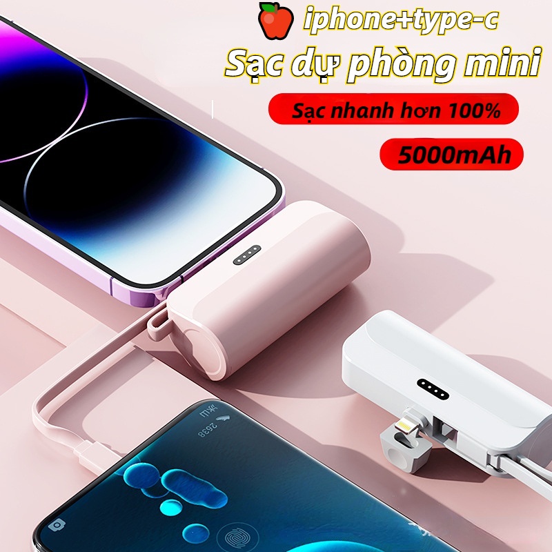 (Có sẵn) Sạc dự phòng Mini 3300mAh 5000mAh cáp sạc 2in1 Sạc nhanh và dễ dàng mang theo mini power bank