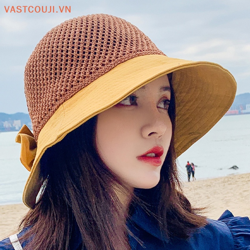Nón Tai Bèo Vành Rộng Hở Chóp Phối Lưới Thoáng Khí Thời Trang Đi Biển Mùa Hè Cho Nữ